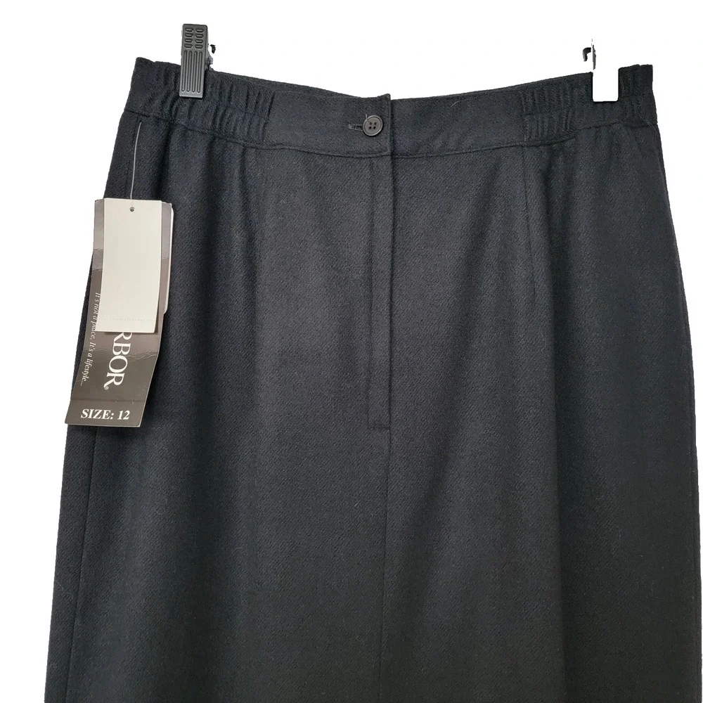 VTG Wool Black Pencil Skirt NEW Sz 12 Classy Career Office Business Sag Harbor